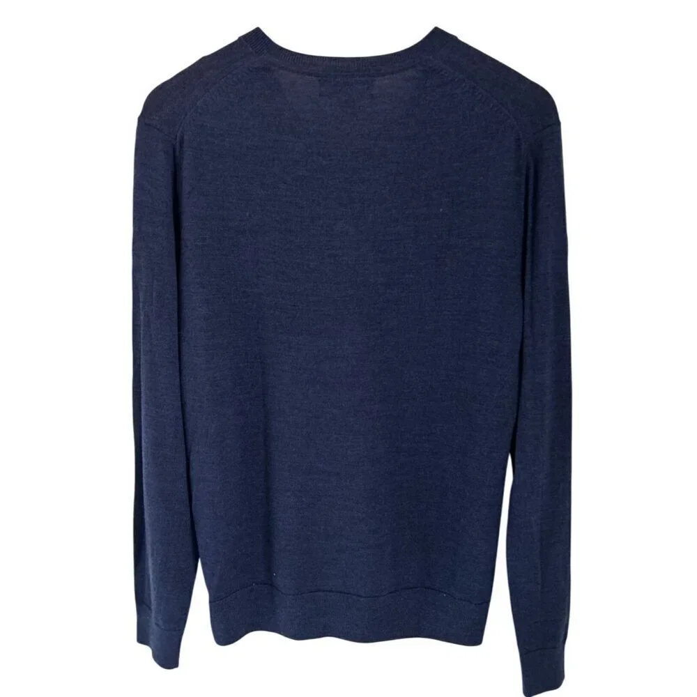 Banana Republic V-Neck Sweater 100% Merino Wool Blue Black Size Med